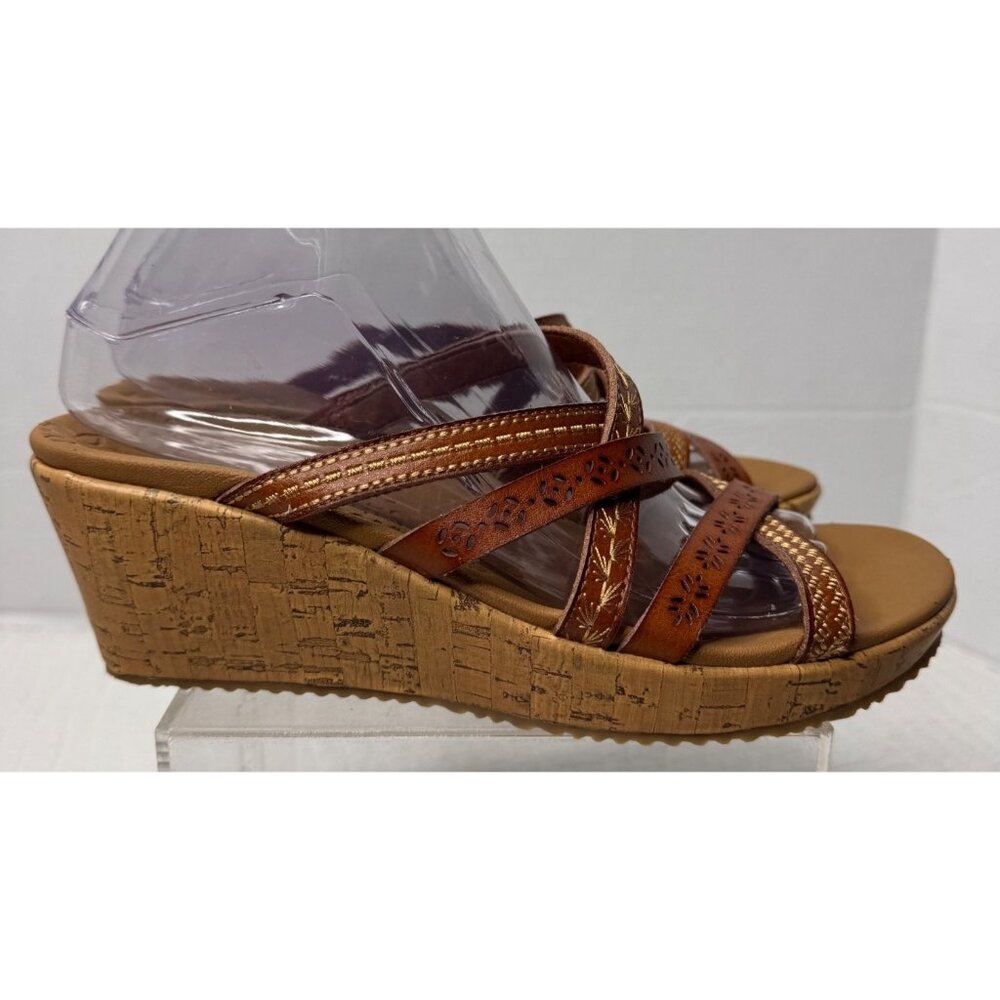 Skechers Women Beverlee Vegan Strappy Wedge Sandals 9 Brown - Picture 2 of 9